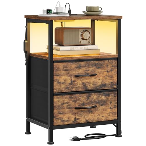 SONGMICS BELLAH Collection - Nightstand with Charging Station and App-Controlled Adjustable LED...