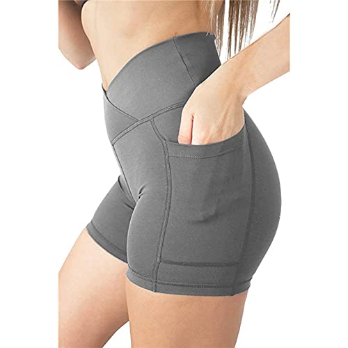 GuliriFe Short de motard pour femme avec taille haute - Pour entraînement, yoga, course à pied, fitness, yoga - Gris - XL Cover