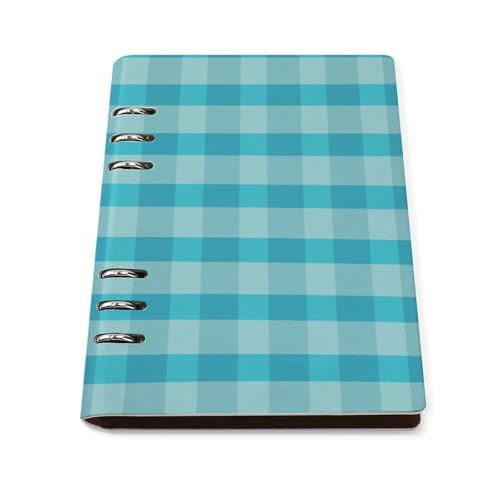 College-Notizbücher für die Schule – Aquablauer Gingham-Druck, PU-Leder, Reisebuch, A5, liniertes Buch, Tagebuch für Damen und Herren, 90 Seiten, Hardcover, nachfüllbares Notizbuch, Papier für