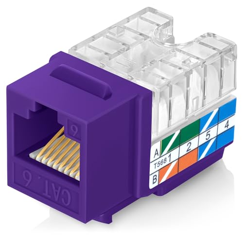 Image of Everest 90 Degree RJ45 Cat6 Keystone Jacks Slim Profile 50-Pack Purple | Compatible with 90 Angled Speed Termination Tool - easyJACK (B094WB91H3)