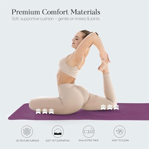 Tapete de ejercicio de 12 mm extragrueso y acolchado con correa para pilates 4