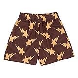 DIOTSR Mens Graphic Print Shorts Cool Mesh Basketball Shorts Casual Flat Front Shorts Summer Drawstring (Coffee-Yellow Star,Large)