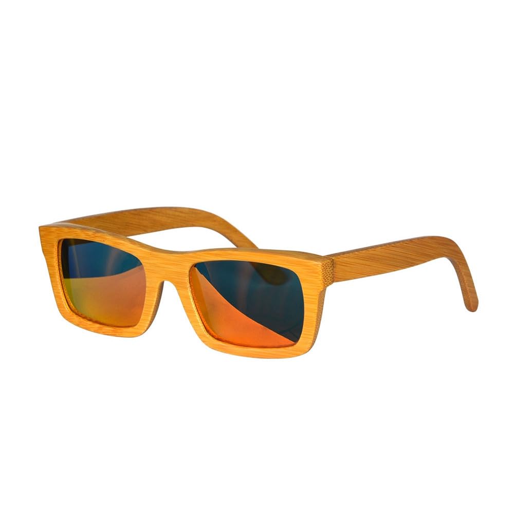 Occhiali da sole in legno fatti a mano Occhiali da sole polarizzati con montatura quadrata in legno per uomo Donna Occhiali da sole in legno, bambù arancione, marrone