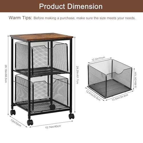 EasyPAG Mesh Rolling File Cart 2 Pull Out File Drawer with 4 Swivel Casters Wheels Assemble Cube Organizer,Black