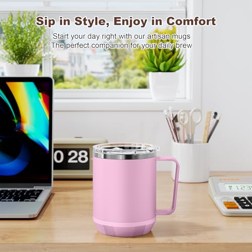 Image of Felibeaco 16oz Heated Coffee Mug with Flat Bottom for Rapid Heating, Stainless Steel Heated Coffee Cup Suitable for Different Coffee Mug Warmer /Heaters, Heated Mug /Cup for Home and Office Desk,Purple
