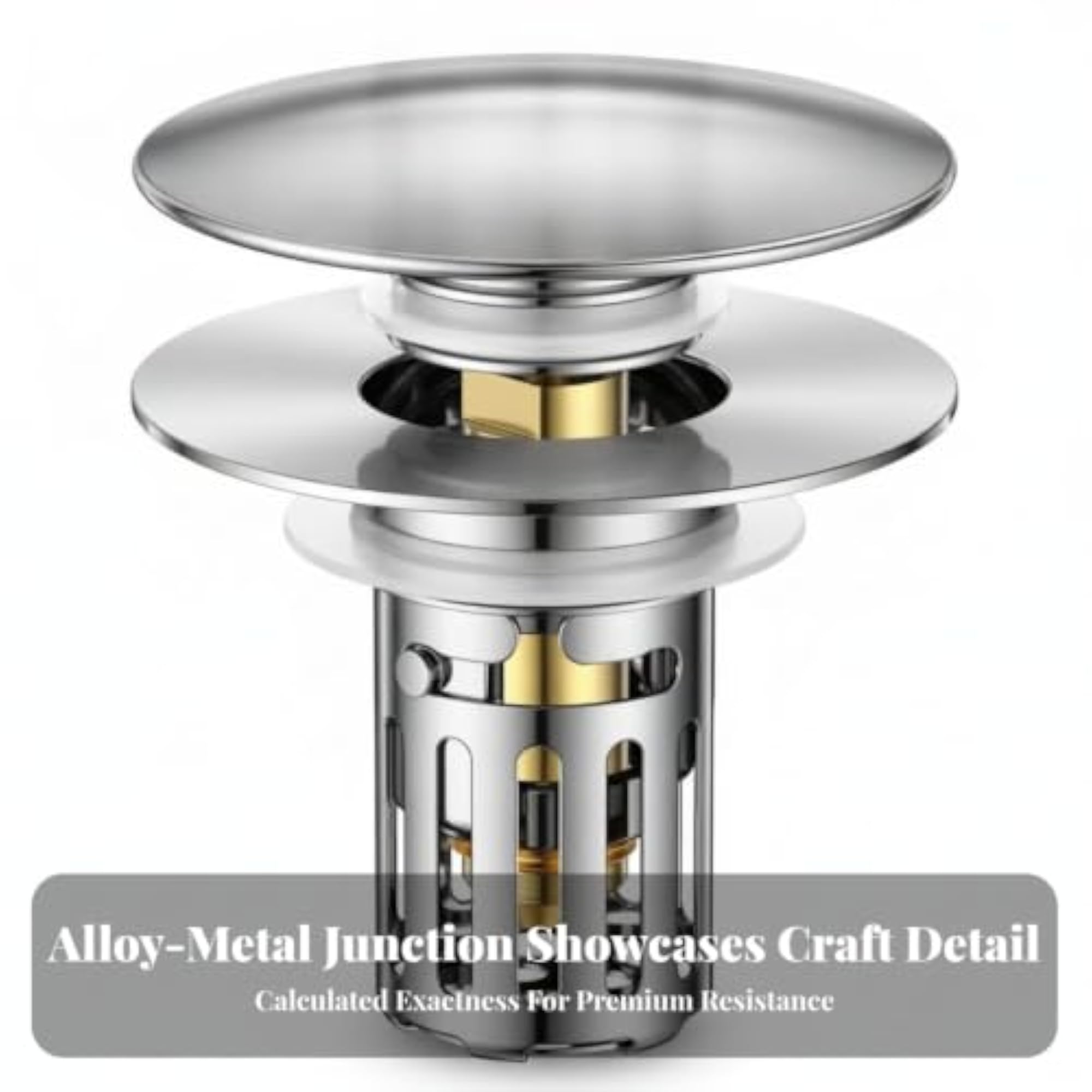 Chrome Bathroom Sink Stopper with Basket, Brass