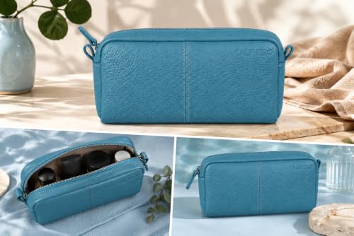 Image of Calfnero Genuine Leather Toiletry Bag for Men & Women | Premium Leather Travel-Pouch | Toiletry Organizer | Cosmetic & Shaving Kit Bag | Unisex Travel Dopp Kit (Torque)