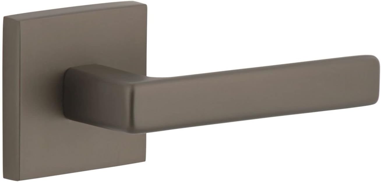 Viaggio QADLUS_PSG_238_RH Quadrato Right Handed Solid Brass Passage Door Lever Set with Lusso Lever and Quadrato Backplate - 2-3/8" Backset - Titanium Gray