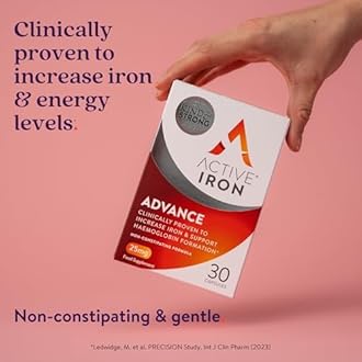 Active Iron Supplement 25 mg – Clinically Proven to Increase Iron & Energy Levels – Gentle, Non-Constipating, Highly Absorbed – 30 Capsules