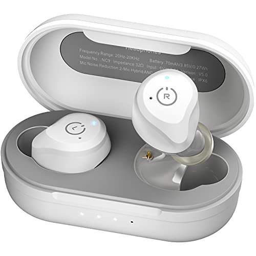 TOZO NC9 Hybrid Active Noise Cancelling Wireless Earbuds, in Ear Headphones IPX6 Waterproof Bluetooth 5.0 Stereo Earphones, Immersive Sound Premium Deep Bass Headset,White