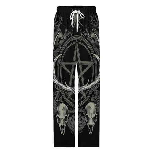 Gothic Occult Satan Penta Symbol Skull Mens Pajama Pants Print Lounge Pant PJ Bottoms Sleepwear Loungewear4