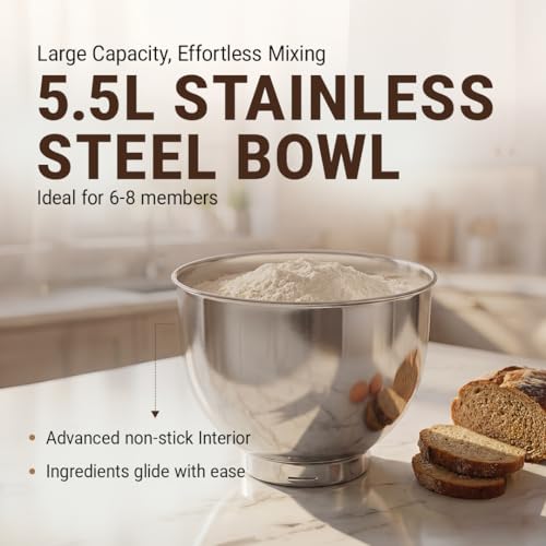 Image of DYLECT ArtiMix Stand Mixer for Home | 1900W Powerful Motor | 5.5L Removeable Bowl | 6 Speed + Fermentation Function | Dough Hook, Whisk, Beater & Splash Guard | Anti-Skid Design | Robust Metal Gears