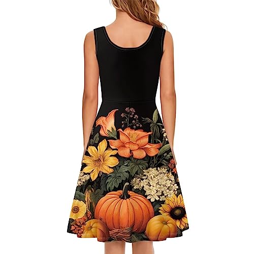 Image of Women's Casual Loose Sundress Midi Sleeveless Crewneck Dress Summer Beach Tank Dress with Pockets