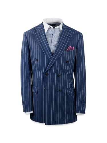 Paul Fredrick Men's Wool Stretch Stripe Double Breasted Peak Lapel Suit Jacket