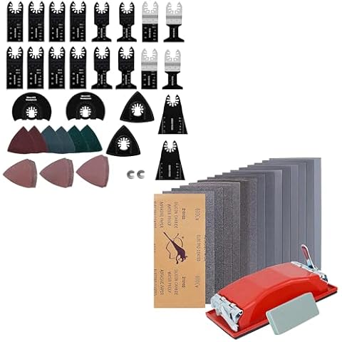 VRKET 105 Pack Oscillating Saw Blades,Quick Release Multitool Blades Kit,Wet & Dry Sandpaper Set Cover