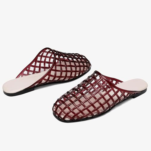 Clear Jelly Shoes for Women Slip on Jelly Mesh Slides Comfortable Closed Toe Flats Sandals Summer Beach Slippers.