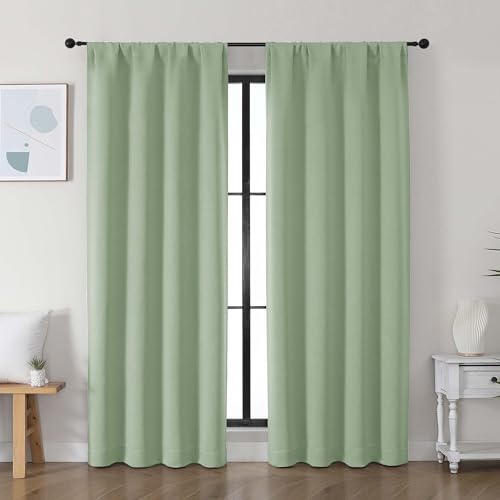 Image of Simplebrand Ava Light Green Blackout Curtains for Bedroom 72 Inch Length 2 Panels Set, Privacy Thermal Insulated Rod Pocket Door Window Curtains for Patio French Front Door, W40 x L72 Inch