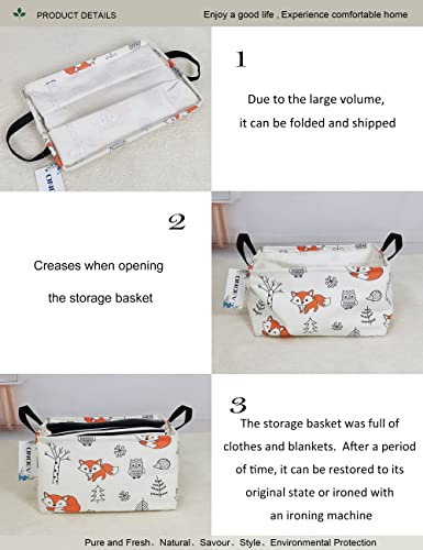 Image of Rectangular Folding Laundry Basket,waterproof Canvas Basket,gift basket,Suitable for children's room,Office,Clothes,Toys Storage（Fox）