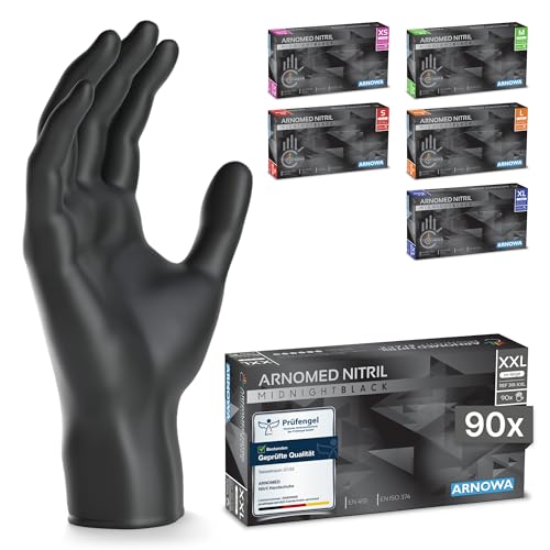 90x ARNOMED Einweghandschuhe Schwarz Nitril Handschuhe XXL