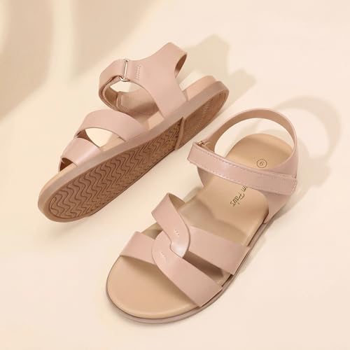 Image of DREAM PAIRS Girls Sandals Open Toe Princess Flat Sandals Strappy Summer Shoes Toddler /Little Kid