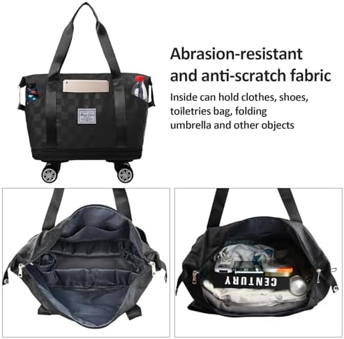 Opvouwbare reistas met wieltjes, draagtas met wielen, uitbreidbare handbagage, reistas met grote capaciteit voor camping gym, Zwart, Refer to description, Unisex