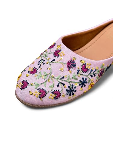 Image of OPIVE's Mehandi Women's Mojari Jutti Ethnic Punjabi Juttis Traditional Flat Embroidered Canvas Fancy Bellies Comfortable Sole for Womens & Girls