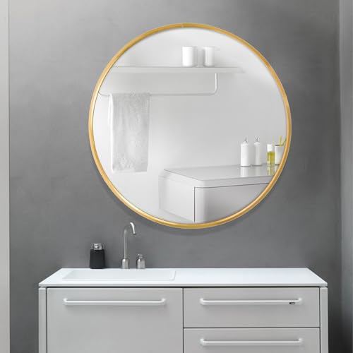 Espejo de maquillaje montado en la pared, diseño moderno de aluminio cepillado, espejo de baño de 50 cm, elegante decoración de pared, elegante accesorio para el hogar para tocador y fregadero