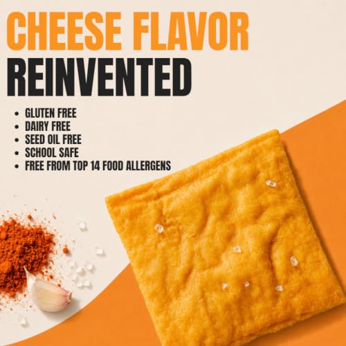 Image of Every Body Eat Gluten Free Crackers, Cheese-Less - Vegan Snacks, Dairy Free Cheddar Style Snack Crackers, Seed Oil Free (Pack of 6), 4 oz Bags