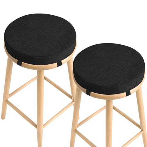 Image of AddGrace Round Bar Stool Cushions 2 Pack Bar Stool Seat Cushion Non Slip Round Chair Pads with Removable and Washable Cover 12x12 Inch Black