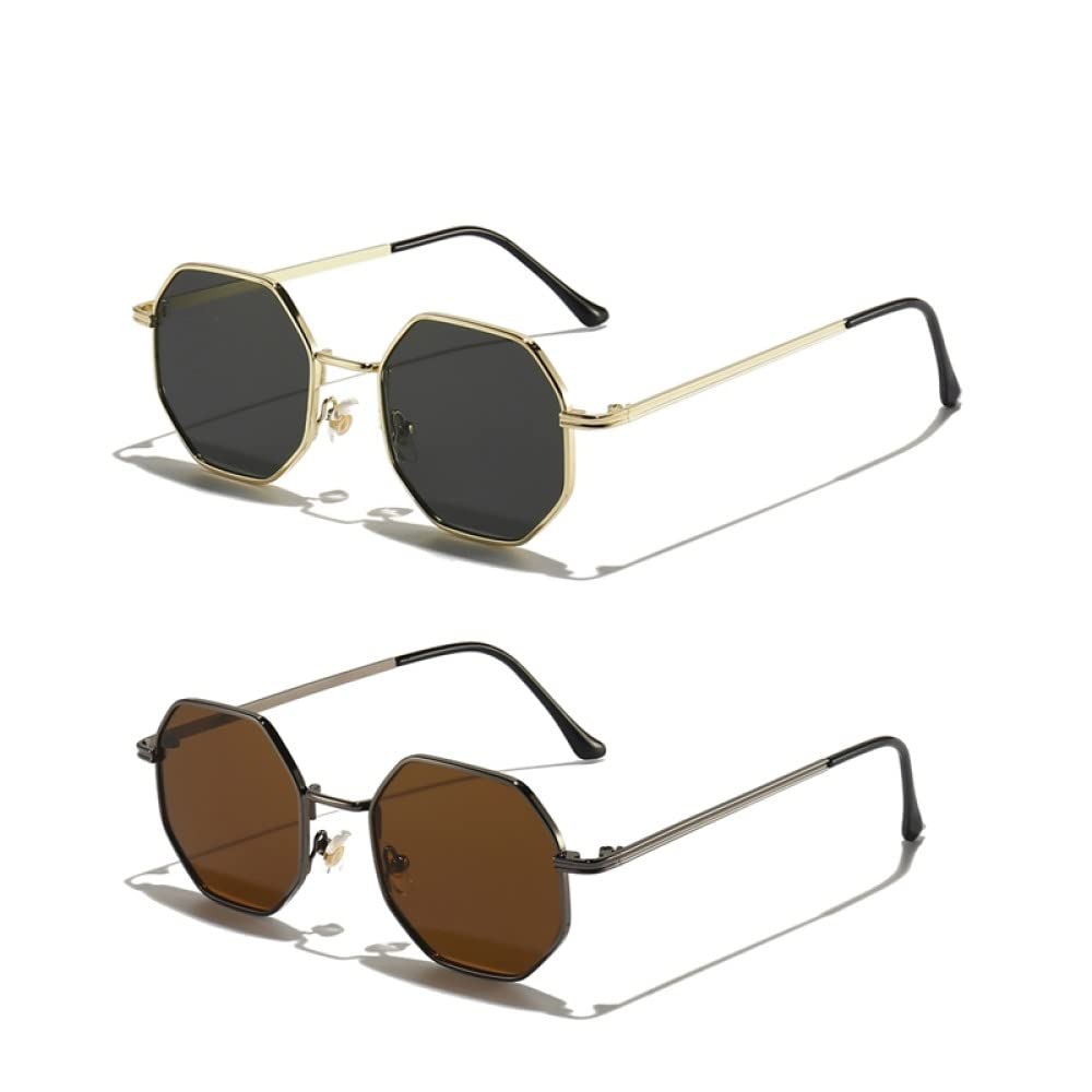 Occhiali da Sole Vintage Piccoli poligonali da Uomo e da Donna, Occhiali da Sole da Guida in Metallo Ottagonale per Donna