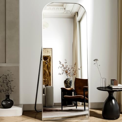 56x21 Inch Full Length Mirror - Large Floor Standing & Wall Mountable Full Body Mirror with Sturdy Aluminum Frame Arched Top Design Freestanding or Hanging for Bedroom Living Room Cloakroom Silver