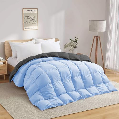 Image of Fluffy 600 GSM Winter Comforter Double Bed Size 90 inchX100 inch - 600 GSM Heavy Winter Quilt Microfiber Rajai /Duvet /Blanket Super Soft Double Bed - Sky Blue /Dark Gray Color
