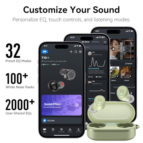 Image of TOZO T10 Bluetooth 5.3 Wireless Earbuds, Deep Bass Stereo, 55H Playtime, App EQ Customization, Wireless Charging Case, IPX8 Waterproof, Ergonomic Fit for in-Ear Headphones