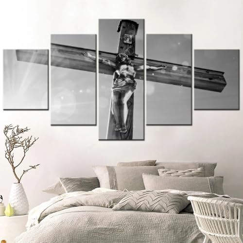 Tableau salon noir et blanc Christ Jésus : décoration murale chrétienne prête à poser