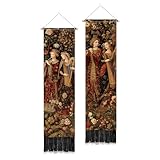 PLIGREAT 2 Paquete Tapiz Medieval con Músicos Retro Jardín Largo Colgante de Pared con Borlas Decorativo Estético Vertical Tapiz para Dormitorio Salón Decoración del Hogar