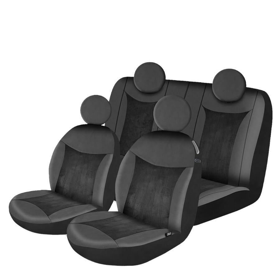 Norris F500-LUX Set Coprisedili su Misura per Fiat 500 2007-2020 Anteriori e Posteriori | Nero | Pelle Sintetica | Lavabile | Airbag | Schienale Divisibile | Protettori da Macchie e Peli di Animali