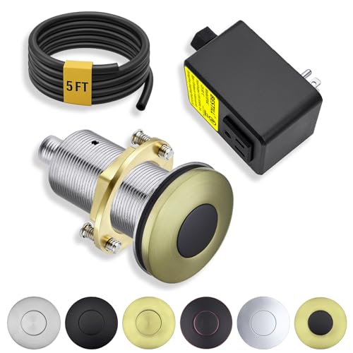 Image of Garbage Disposal Air Switch Kit, Gold and Black All Metal Sink Top Long Push Button for Food Waste Disposer Part by BESTILL, UL Listed