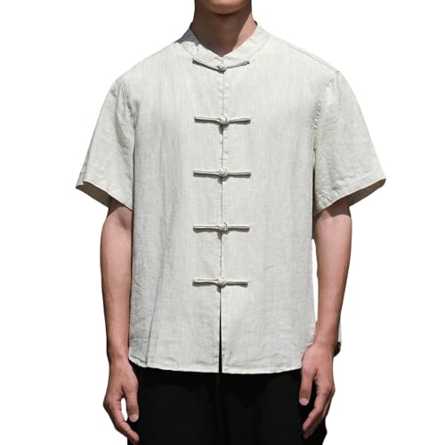 Chemise rétro style chinois en lin pour homme idéale pour les vacances d'été