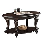 Oval Wood Coffee Table for Living Room, 2-Tier Solid Wood Coffee Table with Open Storage Shelf, Traditional Retro Center Table for Office (42" W x 26" D x 20.5" H, Espresso)