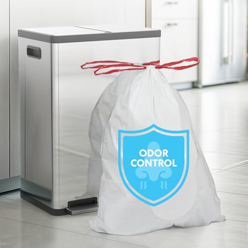 Image of Simpli-Magic 8 Gallon Drawstring Trash Bags, Code A, 120 Pack - Tall Kitchen Garbage Bags, Custom Made with Premium Materials (White)