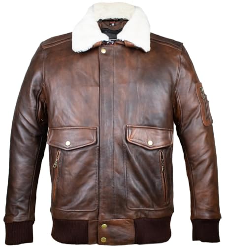 MDM Herren Motorrad Lederjacke im Fliegerstil, Fliegerjacke, Bomberjacke, Echtes Rindsnappa Leder, echtes Schaffell (DE/NL/SE/PL, Alphanumerisch, L, Regular, Regular)