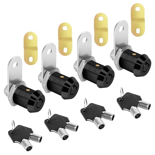 Image of Cabinet Lock with Key RV Compartment Storage Lock Keyed Alike with Black Finish, 4 Pack 7 /8 inch Cylinder Fits RV, Camper,Replacement Set with 8 Keys(4, Black 7 /8 Inch)