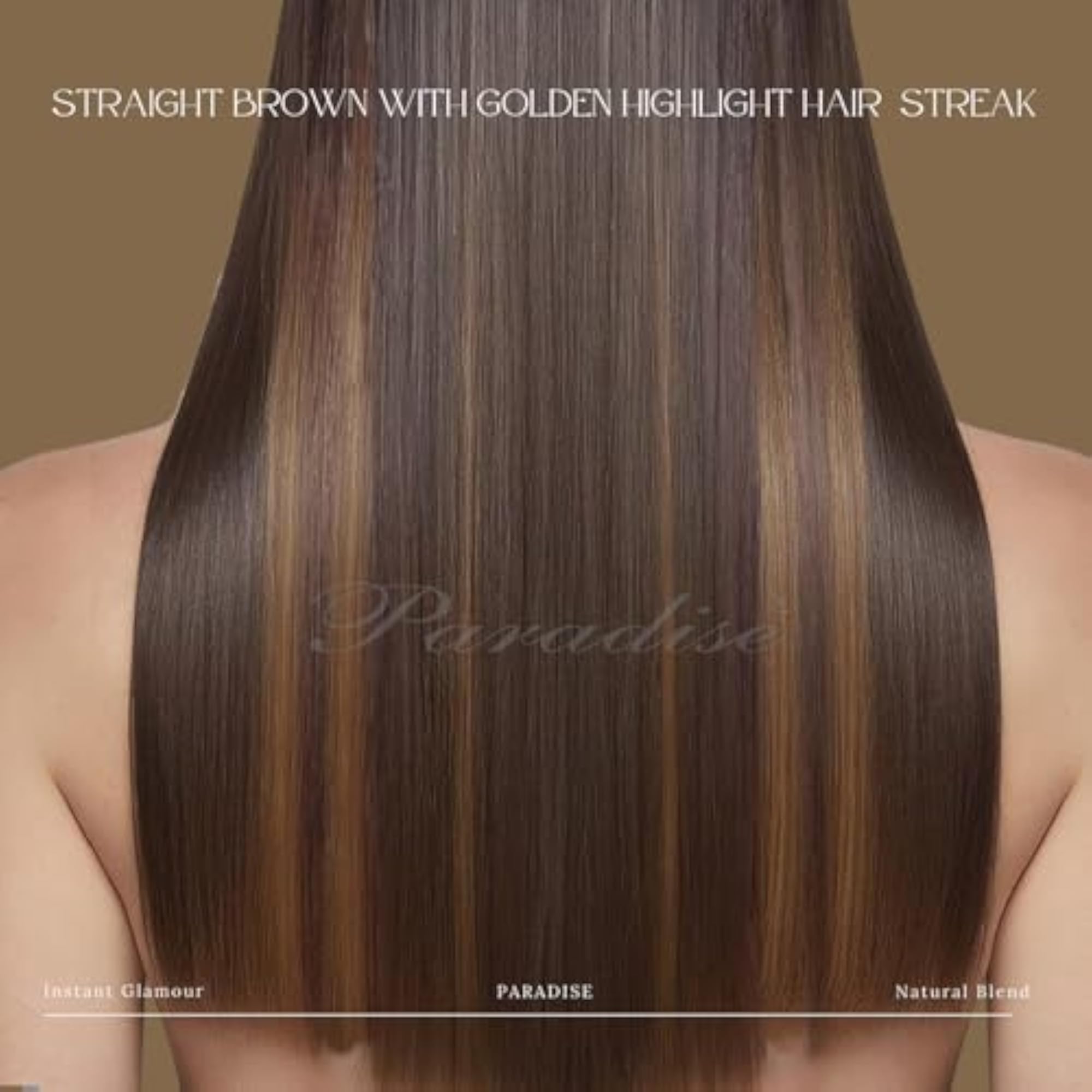 Brown with Golden Highlights Hair Extensions, 22 Inches