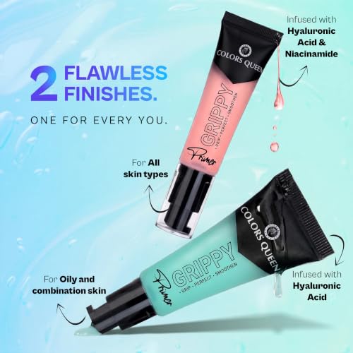 Image of Colors Queen Grippy Grip Primer for Face Makeup | Gel Based & Hydrating | Blurs Fine Lines, Wrinkles & Pores | Dewy Finish | Lightweight Primer Enriched with Niacinamide & Hyaluronic Acid (Green, 35ml)