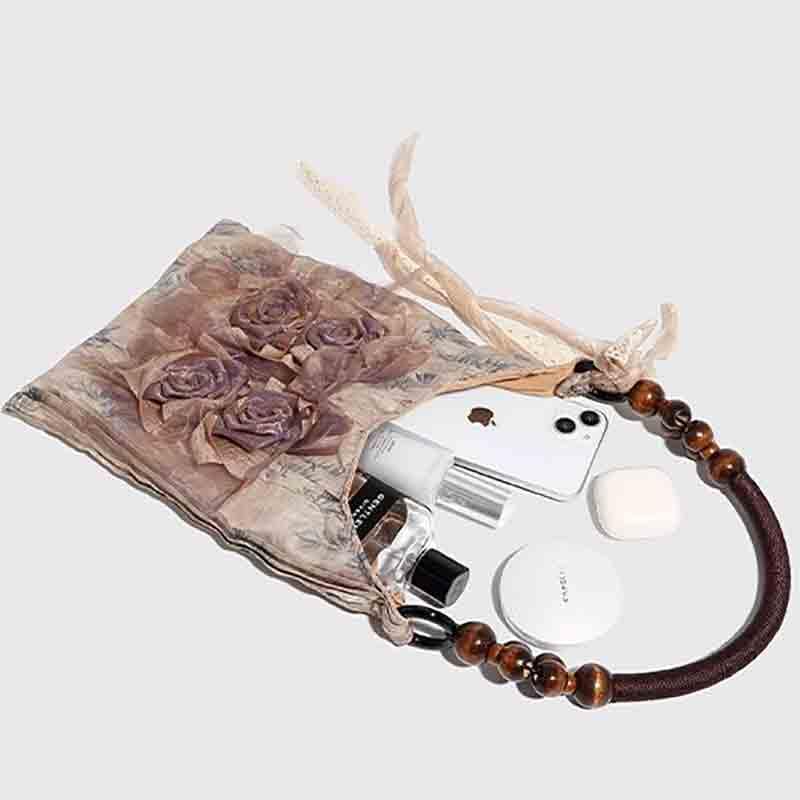 Vintage Chinese style tie dye rose flower bag, pleated armpit bag, commuting tote bag, single shoulder handbag2