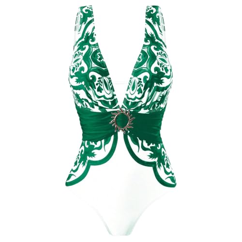 Une pièce imprimé floral col carré maillot extensible d'été chic