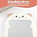 TBWHL Cute Table Desk Mirror Cartoon Cat Mirror for Desk, Desktop Mirror with Stand for College, Hanging Vanity Makeup Mirror for Dorm, Bedroom, Office Cubicle (White Cat)