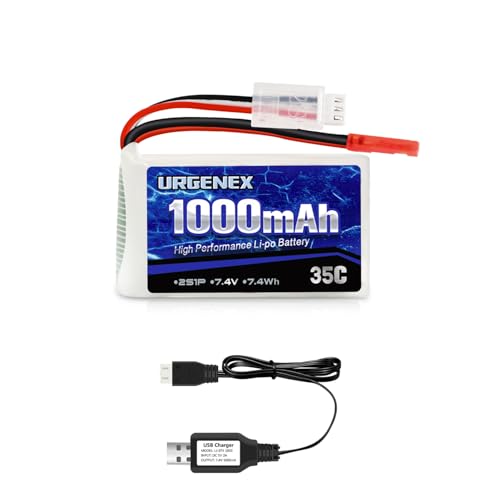 URGENEX 2S Lipo Battery 7.4V 1000mAh 35C(Burst 70C) Rechargeable RC Battery with JST Plug Compatible with WLtoys RC Cars A949 A959 A969 A979 K929 and Most 1/14 1/16 1/18 1/24 Scale RC Car Truck