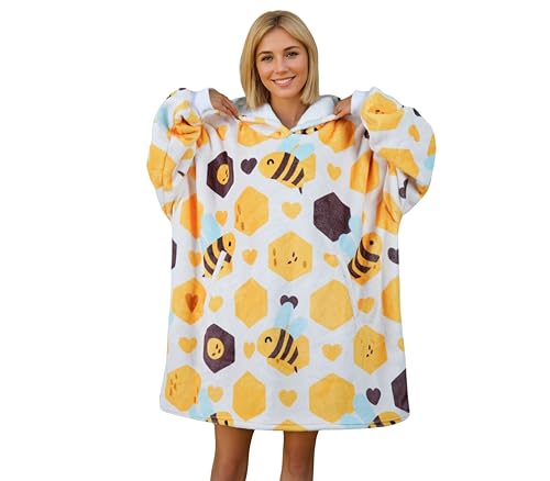 Huglanket Bee Gifts Wearable Blanket Hoodie, Oversized Wearing Blanket for Bee Lovers