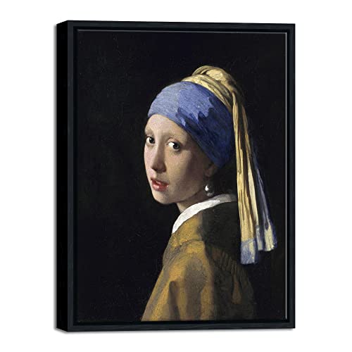 Wieco Art Framed Canvas Art the Girl with a Pearl Earring by Jan Vermeer Oil Paintings Reproduction Canvas Print Artwork for Living Room Decoration Home & Office Decor